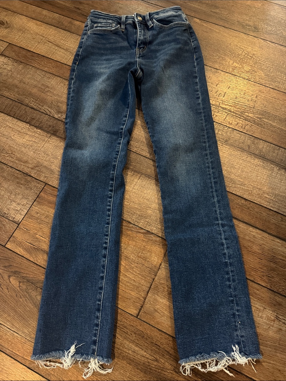 Lovervet by Vervet Women's Dark Blue Straight-Leg Jeans Frayed Hem Denim
